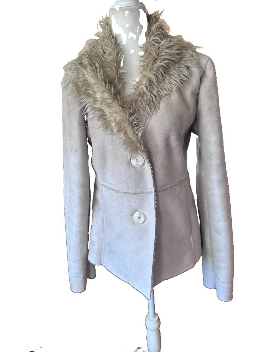 Paris Blues Outerwear Large Light Tan Faux Leather Suede Faux Fur Lined Jacket